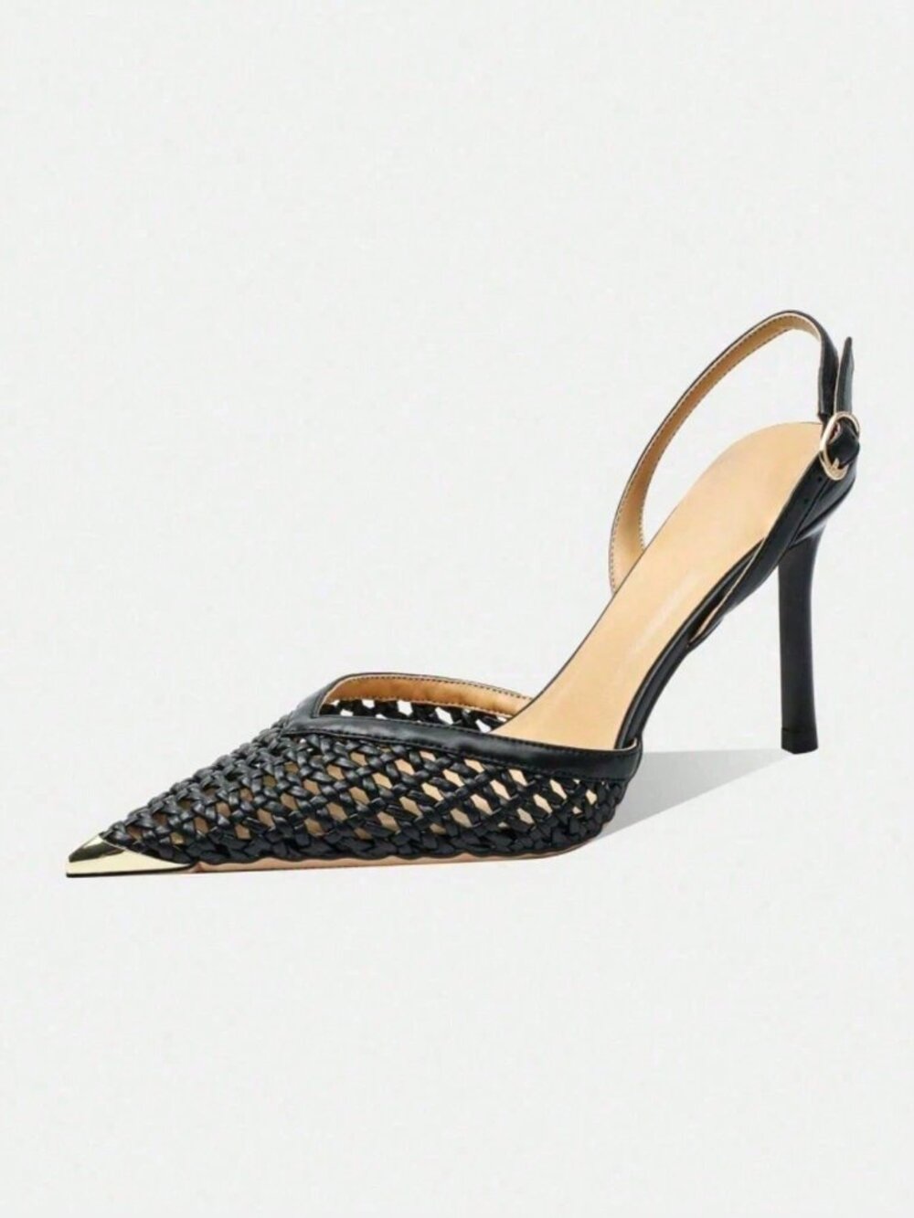 Black Glamorous Women's Contrast Mesh Rhinestone Stilettos Court Pump